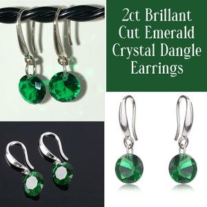 3-$15 2ct Brillant Cut Emerald Crystal Dangle Earrings